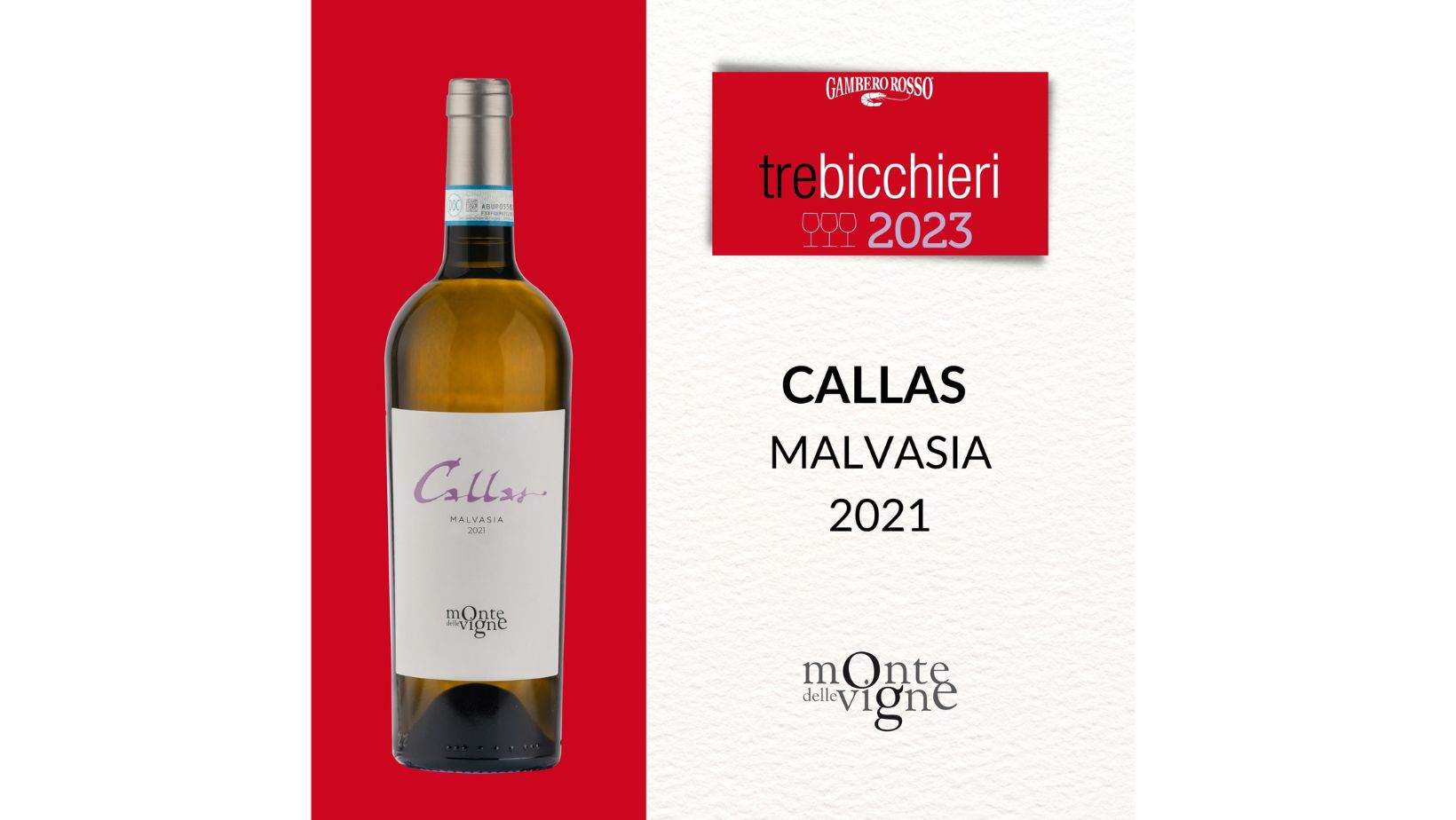Il Callas Malvasia 2021 premiato con i “3 Bicchieri” del Gambero Rosso.