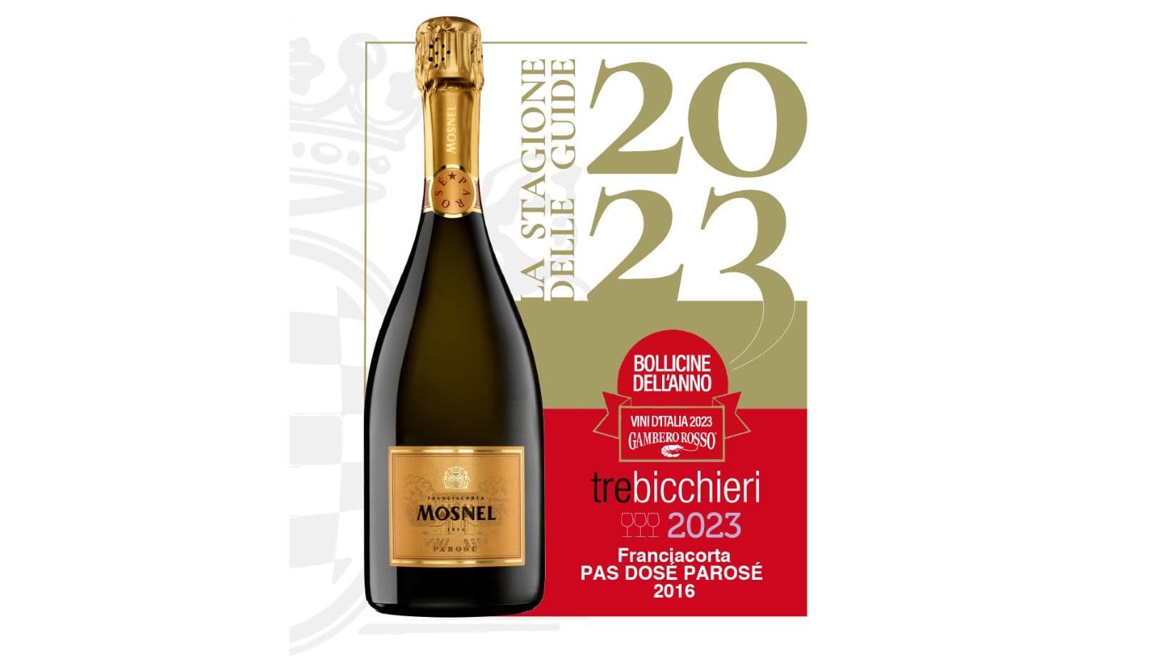 Franciacorta Pas Dosè Parosè 2016 premiato con i “3 Bicchieri” del Gambero Rosso, oltre che “Bollicine dell’anno”.